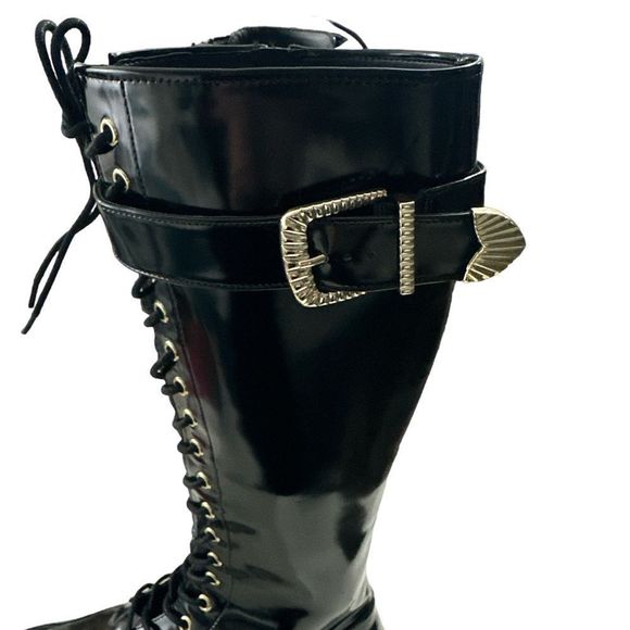 NWT GB Sky-Scraper Vegan Patent Lug Sole Platform Lace-Up Tall Boots 9.5… - Picture 8 of 10